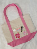 Pink Canvas Tote with patches